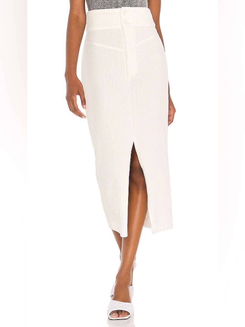 Free People Cream Roxy Ribbed Pencil Skirt with Center Slit